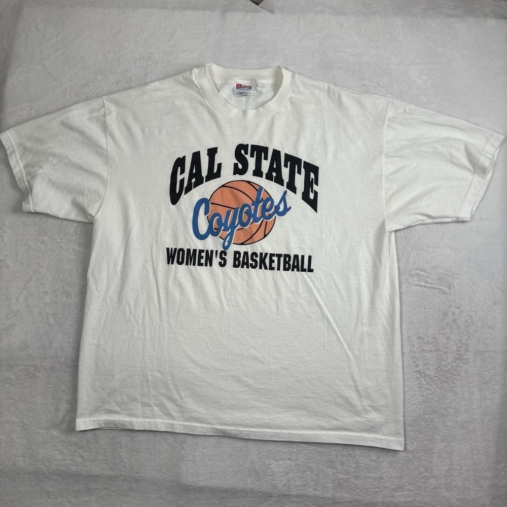VTG Hanes Cal State Coyotes Women's Basketball White SS Graphic Shirt Men's XL